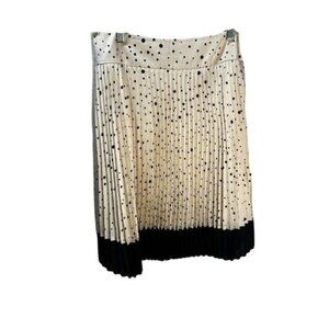 Ann Taylor Pleated Navy & Cream Polka Pot Midi‎ Skirt Size 2